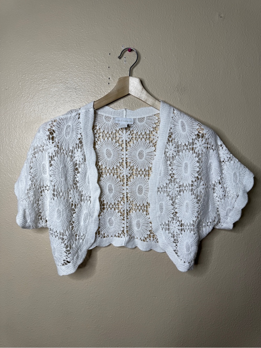House of Harlow 1960 White Crochet Crop Bolero Shrug One Size Boho Festival - Picture 2 of 7